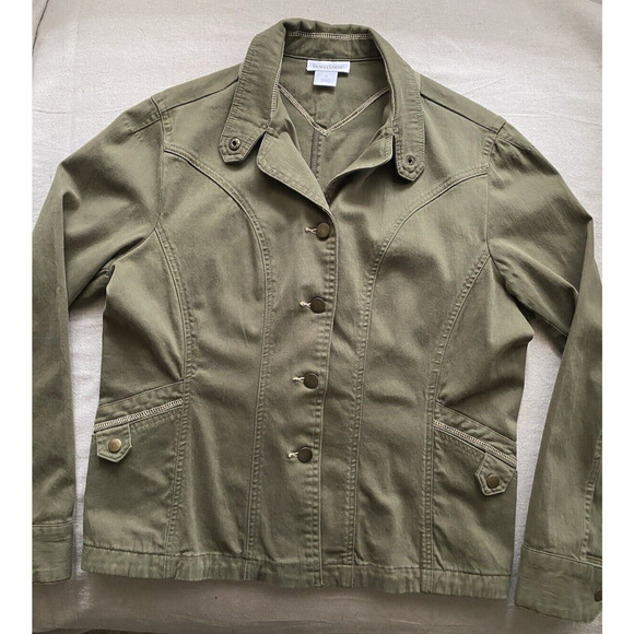 Travel Smith Womens Canvas Coat Size Medium Green Cotton Cargo Utility Jacket - Picture 8 of 16